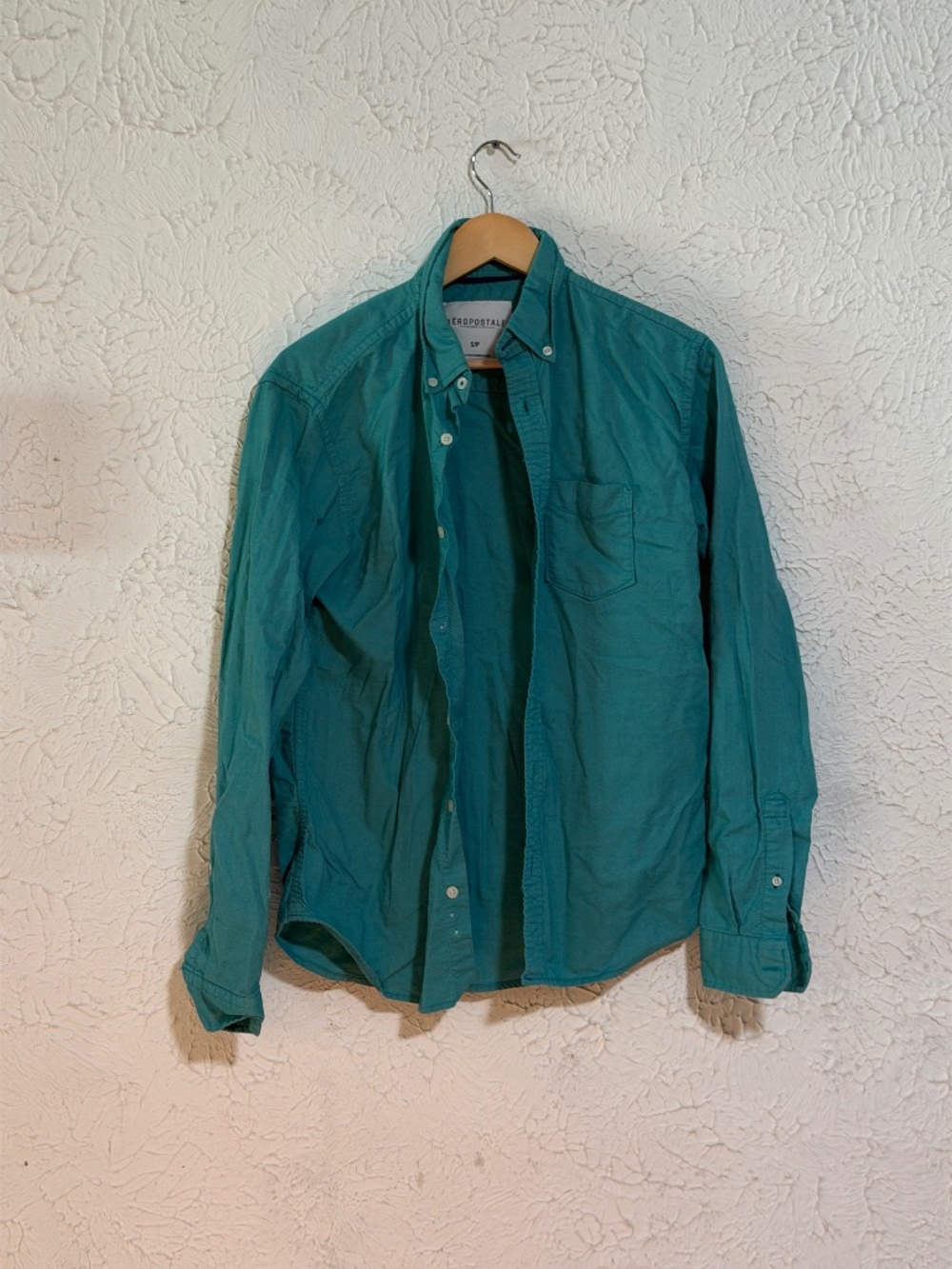 Aeropostale Men's Button Down Shirt Teal Green Size Small Long Sleeve Casual
